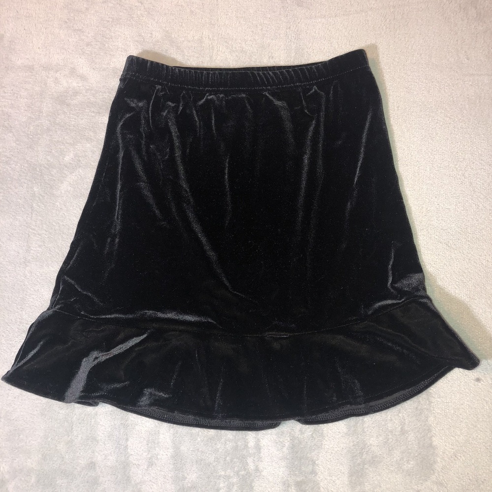 Copper Key Black Velvet Skirt Girl's Size Large 6X Stretch Ruffle Hem y2K A Line
